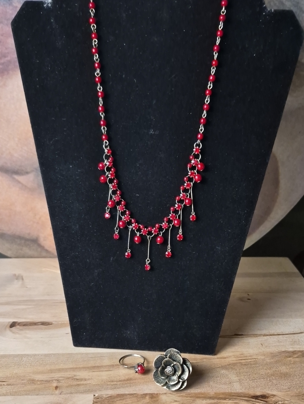 Source Unknown Red Beaded Fringe Necklace